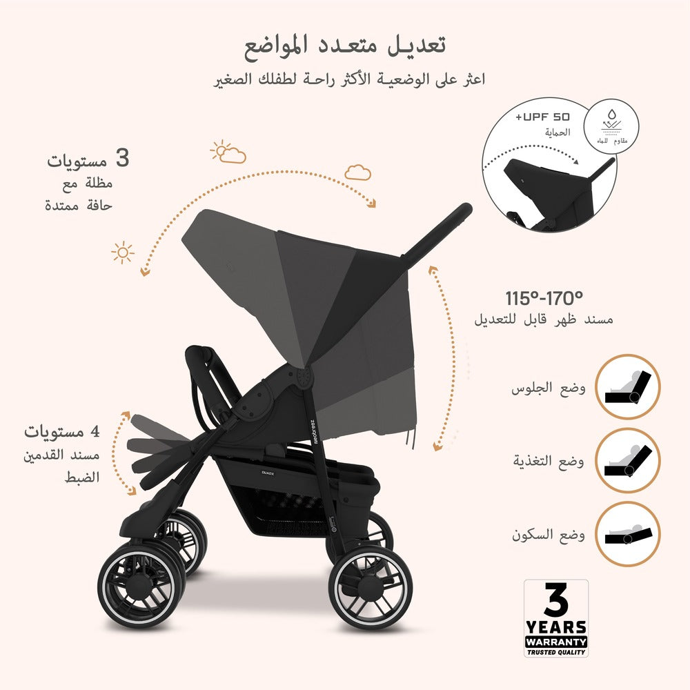 Neobreez Duadx Double Compact Twin Stroller Black