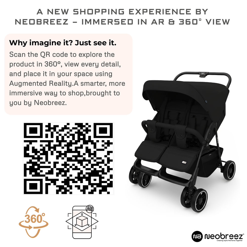 Neobreez Duadx Double Compact Twin Stroller Black
