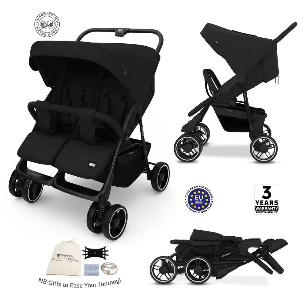 Neobreez Duadx Double Compact Twin Stroller Black