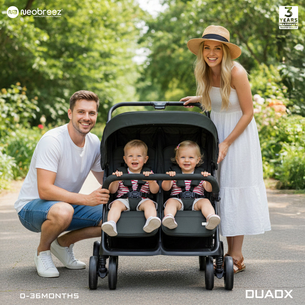 Neobreez Duadx Double Compact Twin Stroller Black