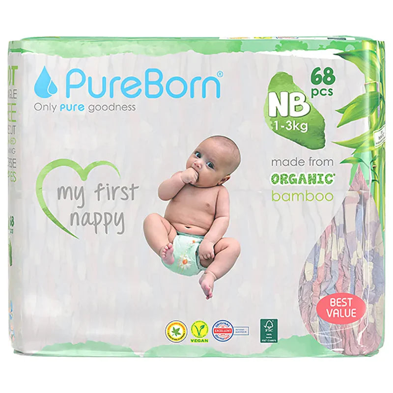 Pure Born Organic Bamboo Diaper New Born 68pcs (Sold Separately Subject to Availability)