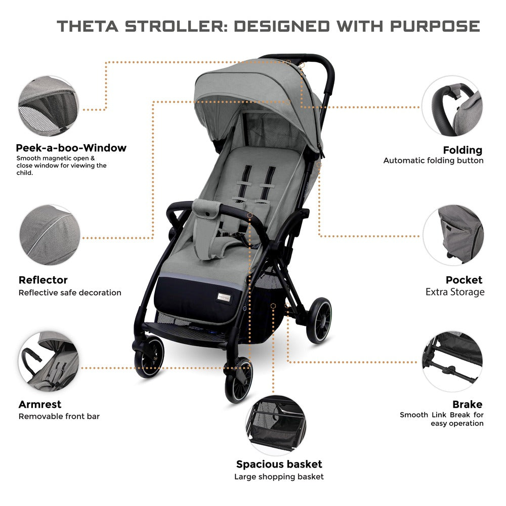Neobreez Theta Auto Fold Compact Lightweight Travel Stroller Grey