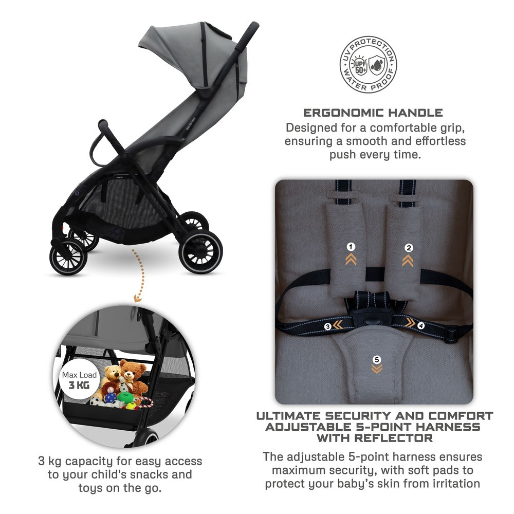 Neobreez Theta Auto Fold Compact Lightweight Travel Stroller Grey