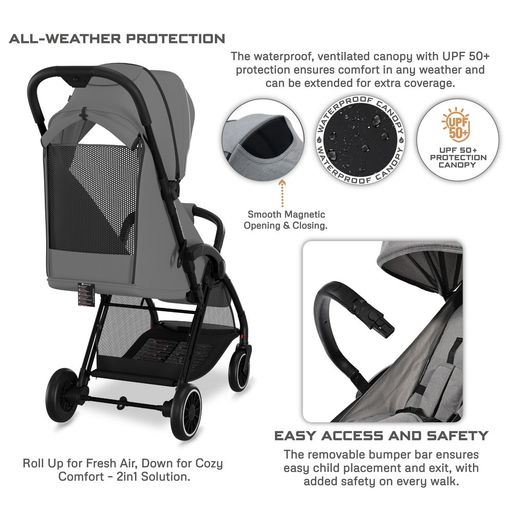 Neobreez Theta Auto Fold Compact Lightweight Travel Stroller Grey