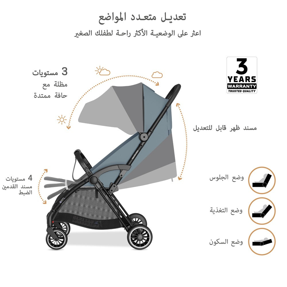 Neobreez Theta Auto Fold Compact Lightweight Travel Stroller Grey