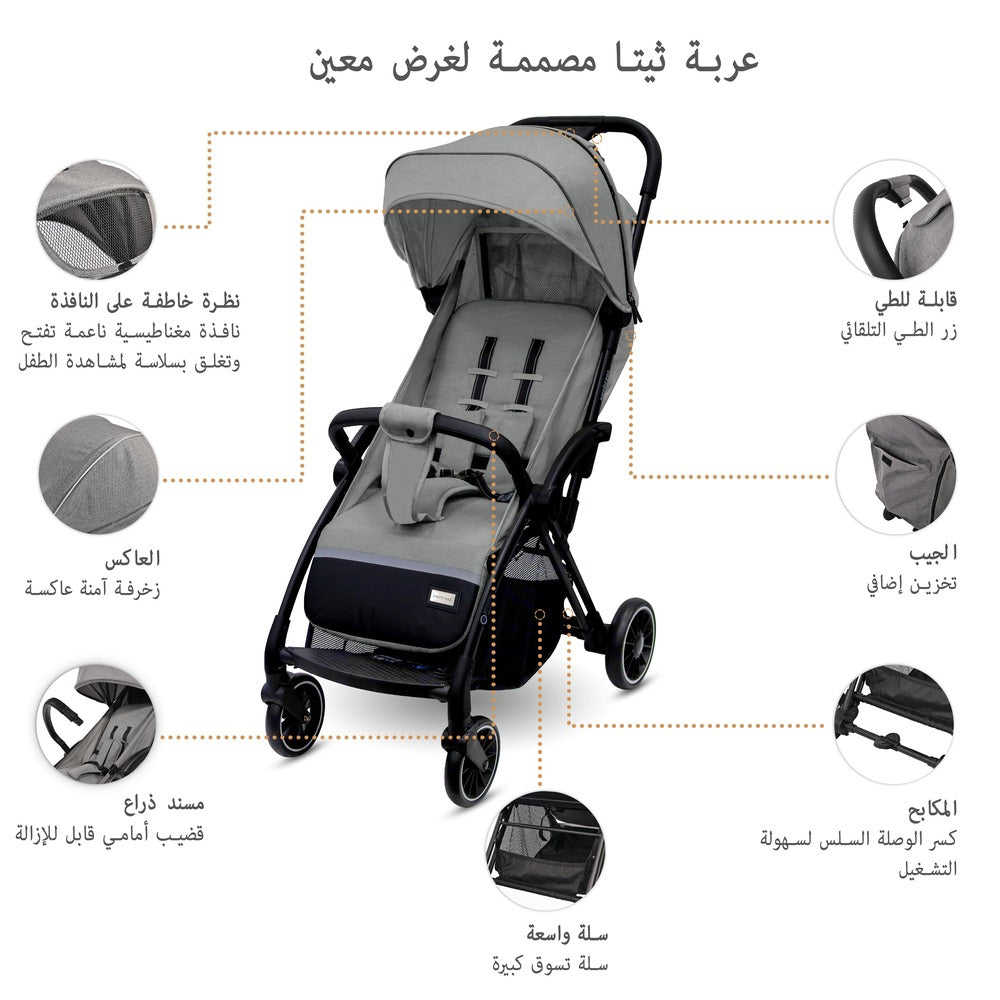 Neobreez Theta Auto Fold Compact Lightweight Travel Stroller Grey