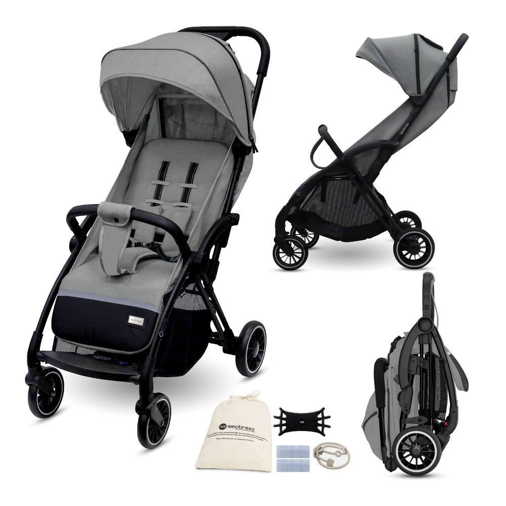 عربة أطفال نيو بريز ثيتا أوتو فولد خفيفة الوزن للسفر، رمادية اللون