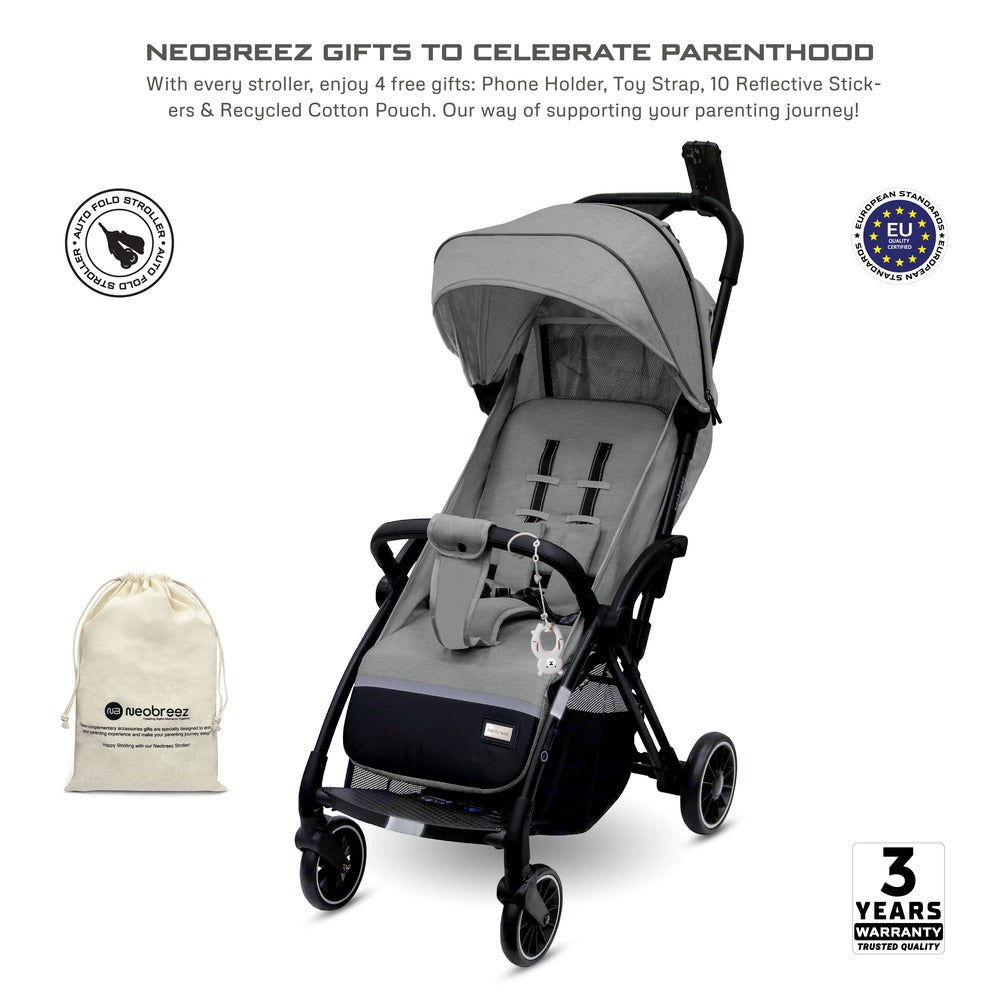 Neobreez Theta Auto Fold Compact Lightweight Travel Stroller Grey