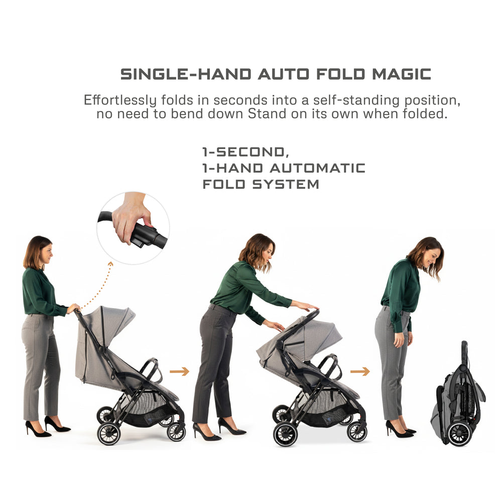 Neobreez Theta Auto Fold Compact Lightweight Travel Stroller Grey
