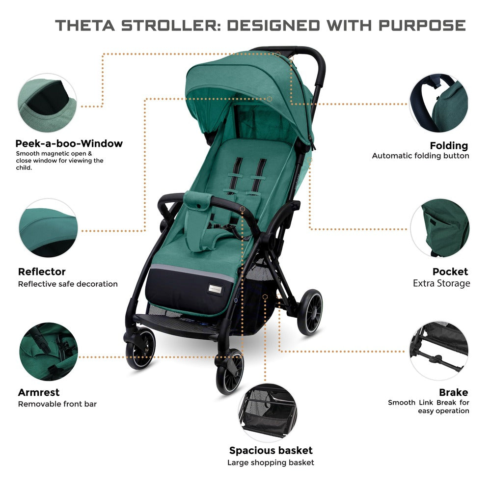 Neobreez Theta Auto Fold Compact Lightweight Travel Stroller Olive Green