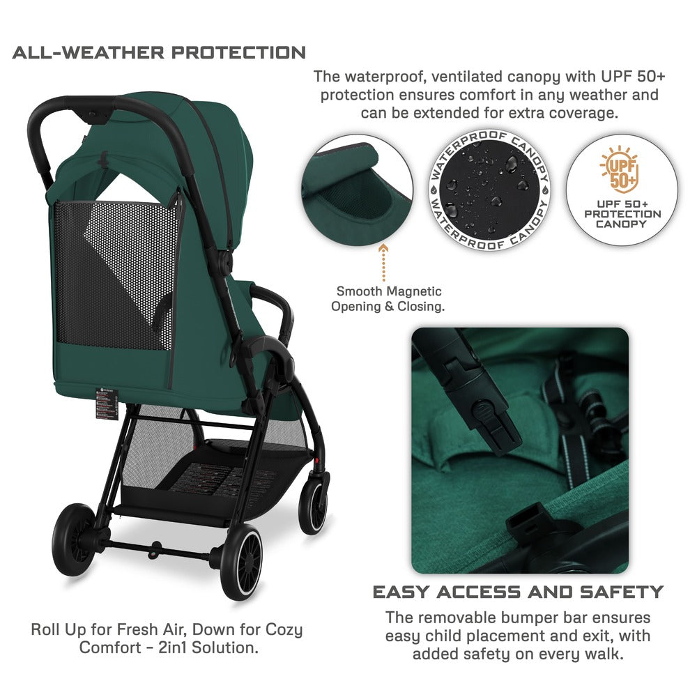 Neobreez Theta Auto Fold Compact Lightweight Travel Stroller Olive Green