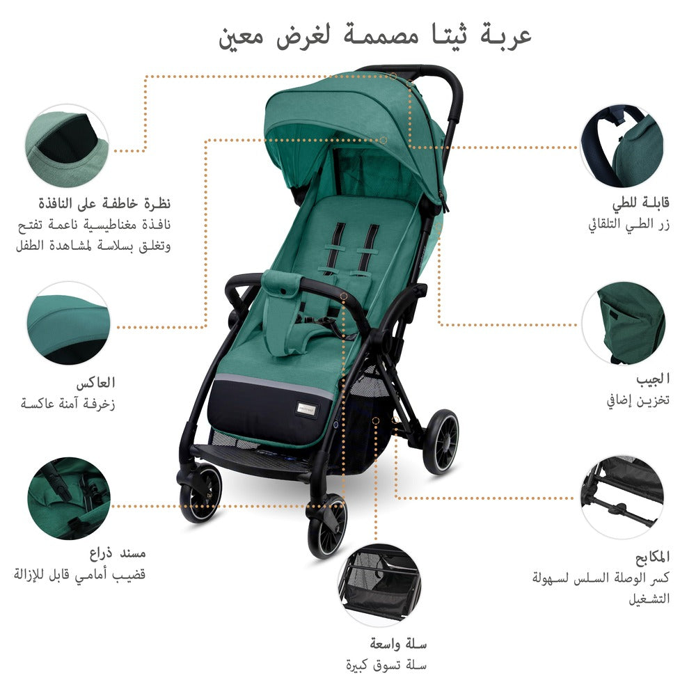 Neobreez Theta Auto Fold Compact Lightweight Travel Stroller Olive Green