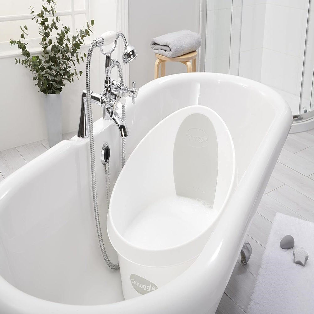 Shnuggle Toddler Bath Tub with Plug and Seat Support White