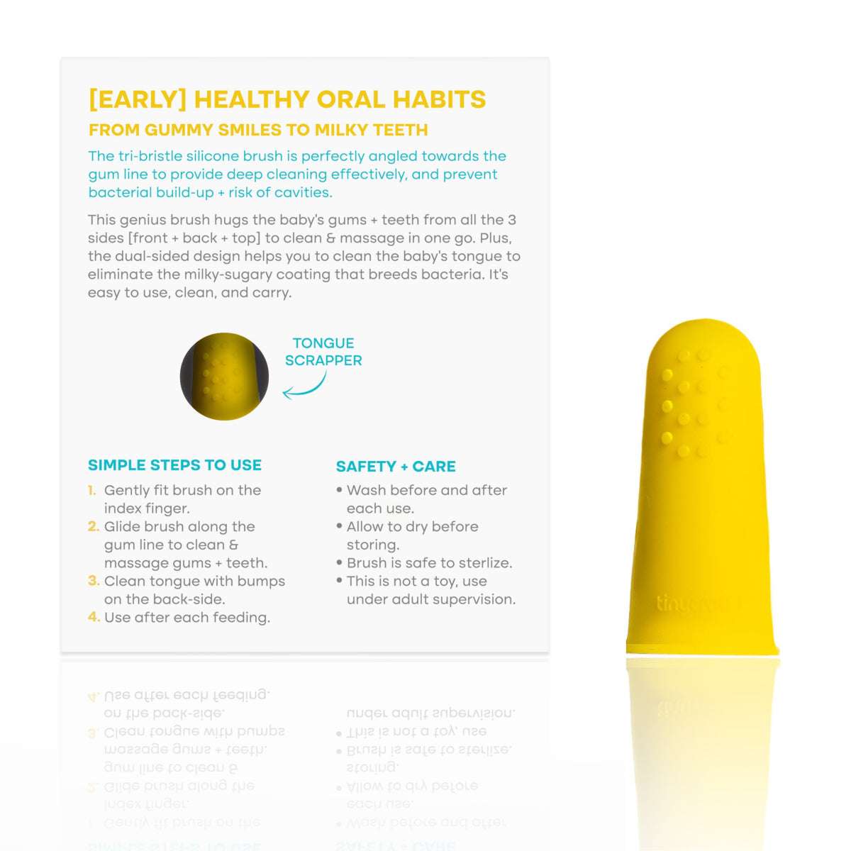 Tinycrawl Tri Bristle Finger Brush 3 Sided Silicone Finger Brush And Tongue Scraper