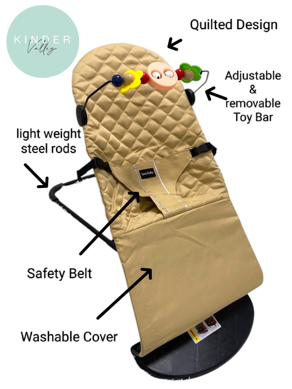Kinder Valley Light Weight Snuggle Bouncer with Toys Black