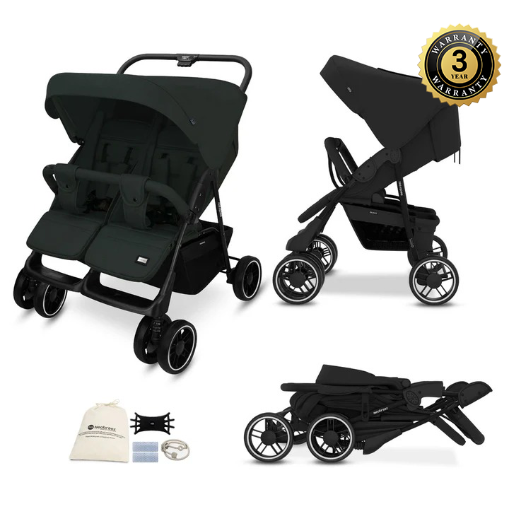 عربة أطفال مزدوجة مدمجة من نيو بريز دوادكس باللون الأسود