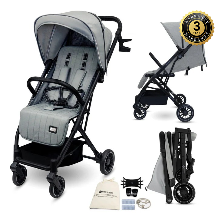 عربة أطفال خفيفة الوزن ومدمجة من نيو بريز بنتا مع حامل أكواب، لون رمادي متوسط