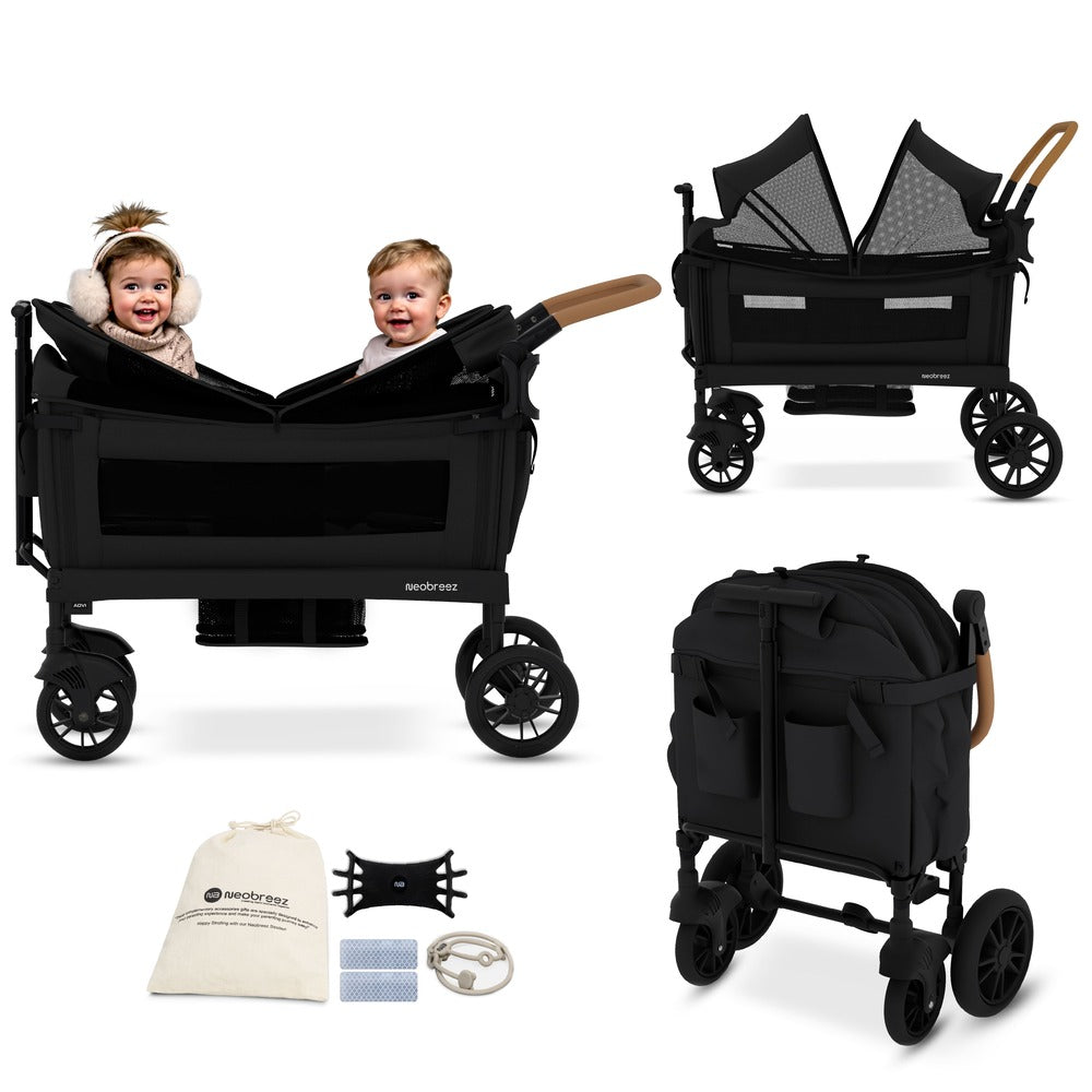 Neobreez ADVI Wagon Cargo Push and Pull Foldable Double Stroller Black