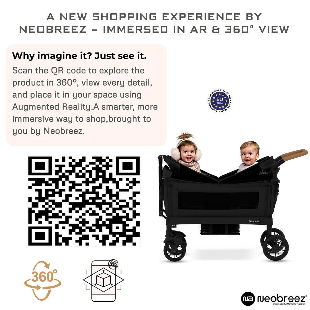 Neobreez ADVI Wagon Cargo Push and Pull Foldable Double Stroller Black