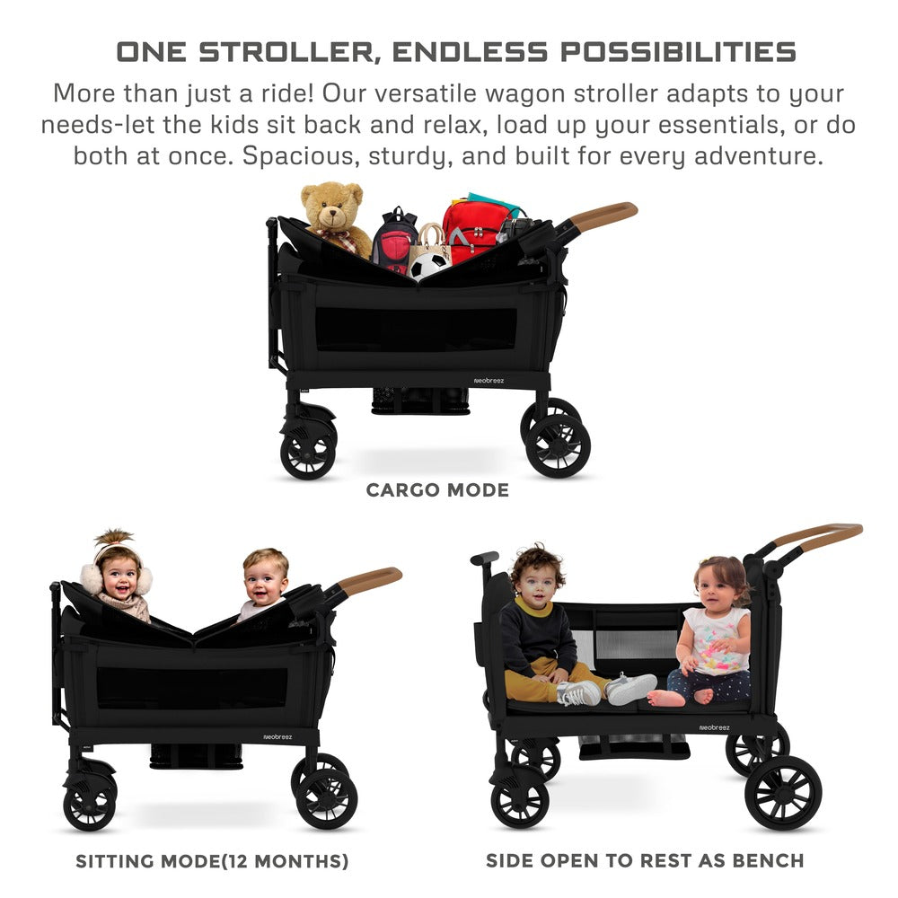 Neobreez ADVI Wagon Cargo Push and Pull Foldable Double Stroller Black