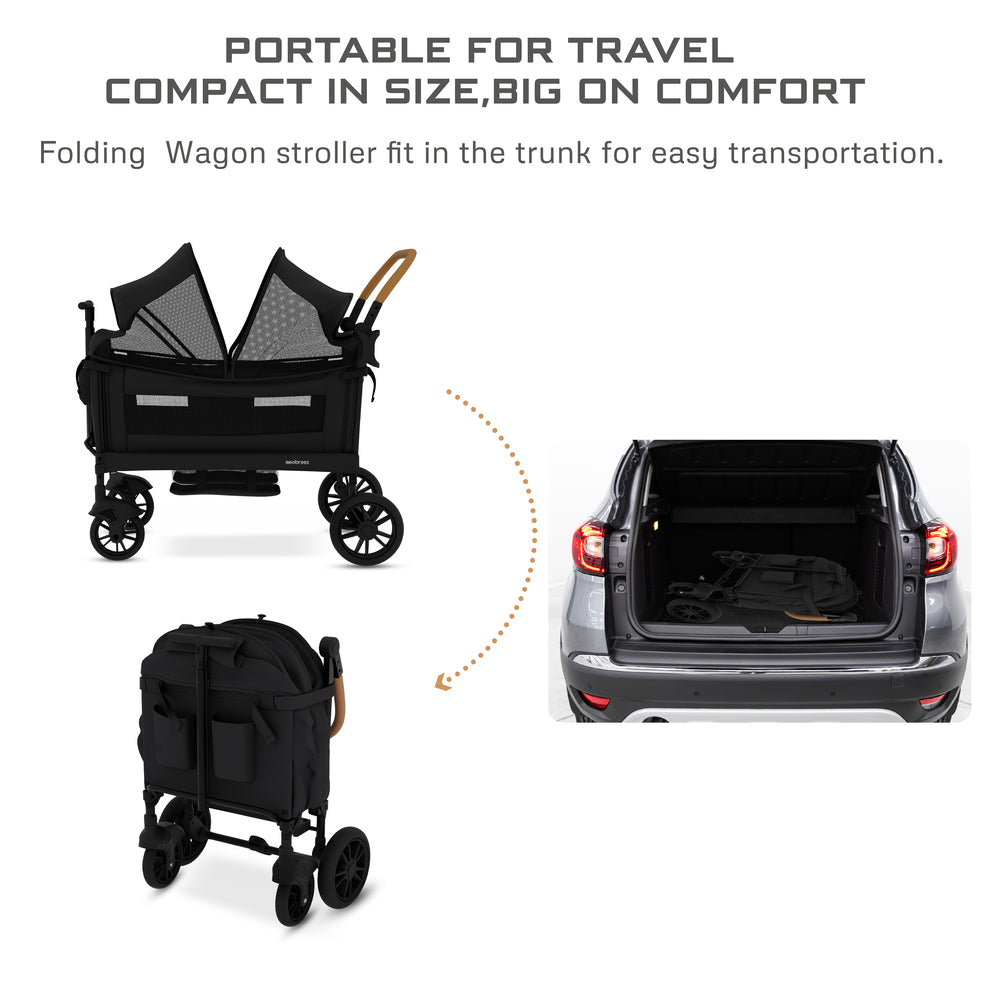 Neobreez ADVI Wagon Cargo Push and Pull Foldable Double Stroller Black