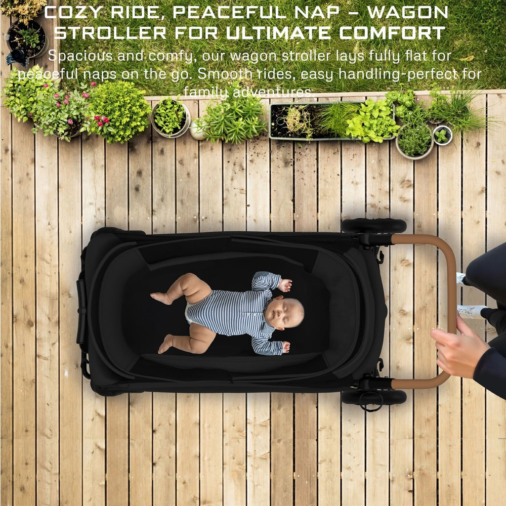 Neobreez ADVI Wagon Cargo Push and Pull Foldable Double Stroller Black
