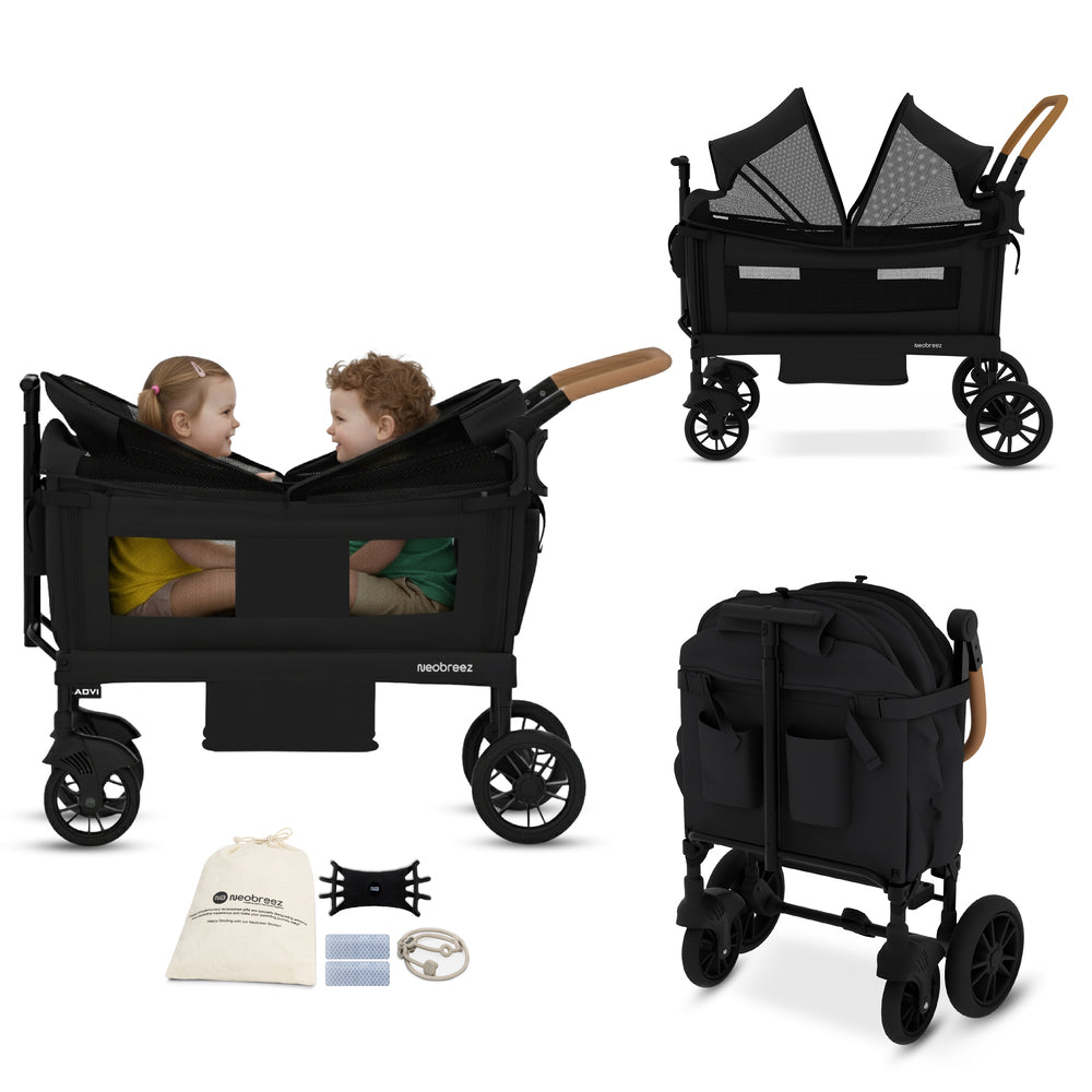 عربة أطفال مزدوجة قابلة للطي والدفع والسحب من نيوبريز ADVI واجن كارجو، لون أسود