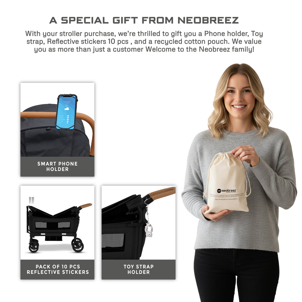 Neobreez ADVI Wagon Cargo Push and Pull Foldable Double Stroller Black