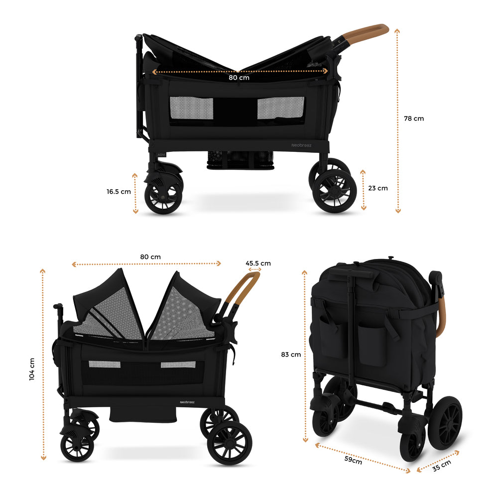 Neobreez ADVI Wagon Cargo Push and Pull Foldable Double Stroller Black