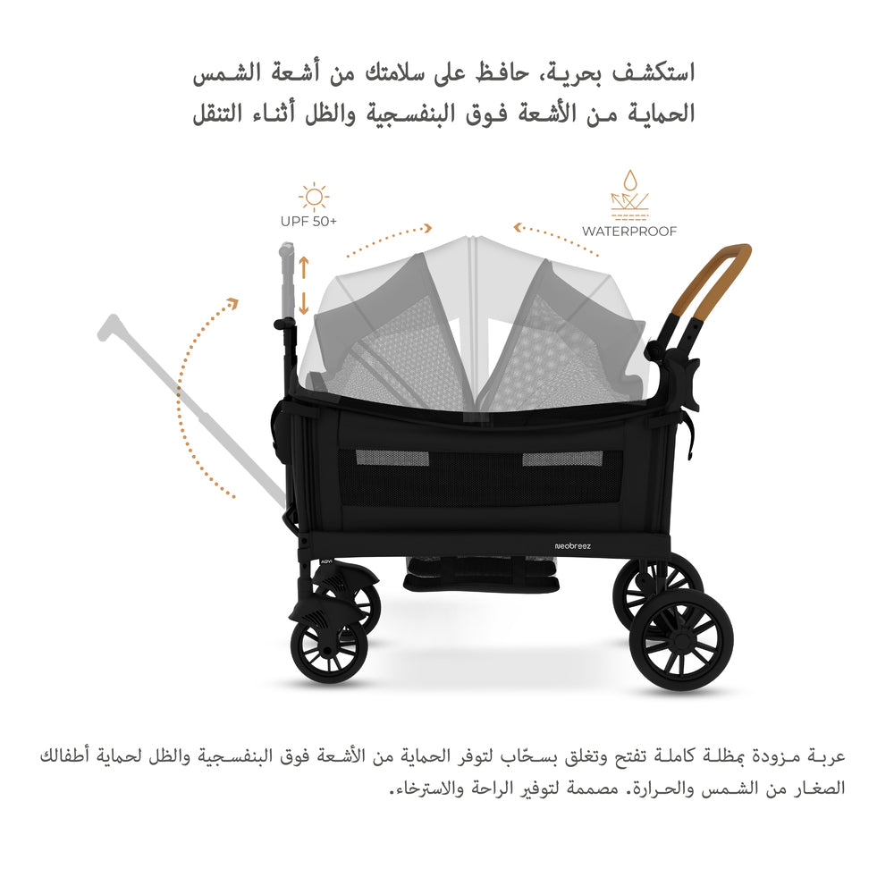 Neobreez ADVI Wagon Cargo Push and Pull Foldable Double Stroller Black