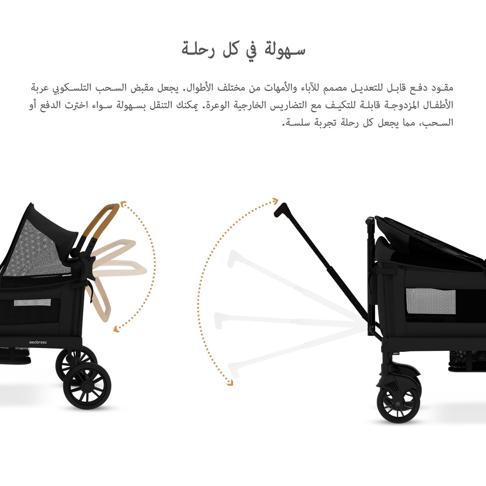 Neobreez ADVI Wagon Cargo Push and Pull Foldable Double Stroller Black