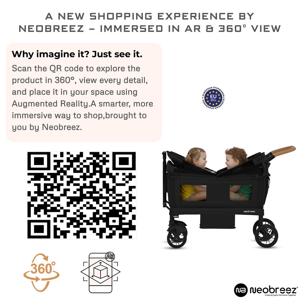 Neobreez ADVI Wagon Cargo Push and Pull Foldable Double Stroller Black