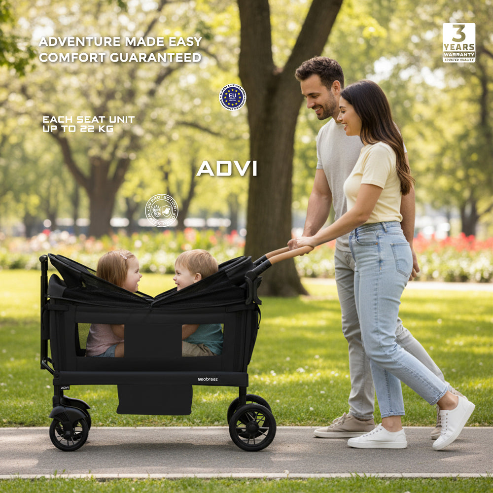 Neobreez ADVI Wagon Cargo Push and Pull Foldable Double Stroller Black