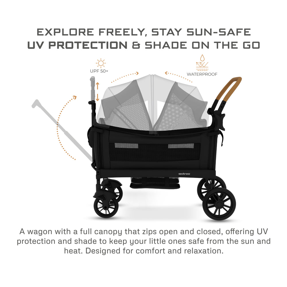 Neobreez ADVI Wagon Cargo Push and Pull Foldable Double Stroller Black