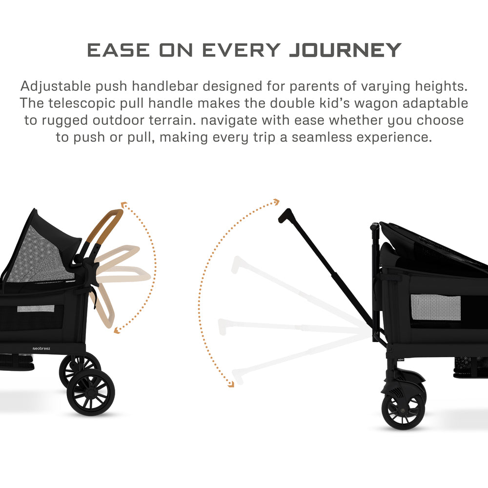 Neobreez ADVI Wagon Cargo Push and Pull Foldable Double Stroller Black