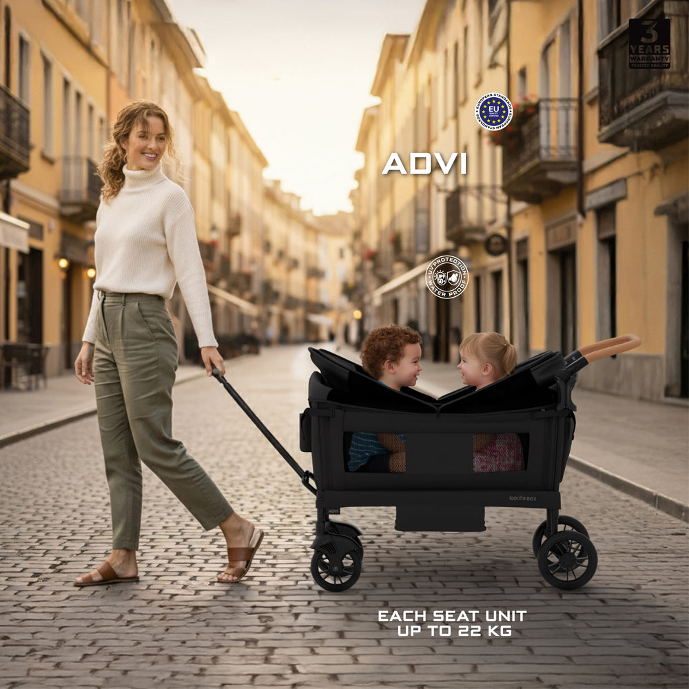 Neobreez ADVI Wagon Cargo Push and Pull Foldable Double Stroller Black