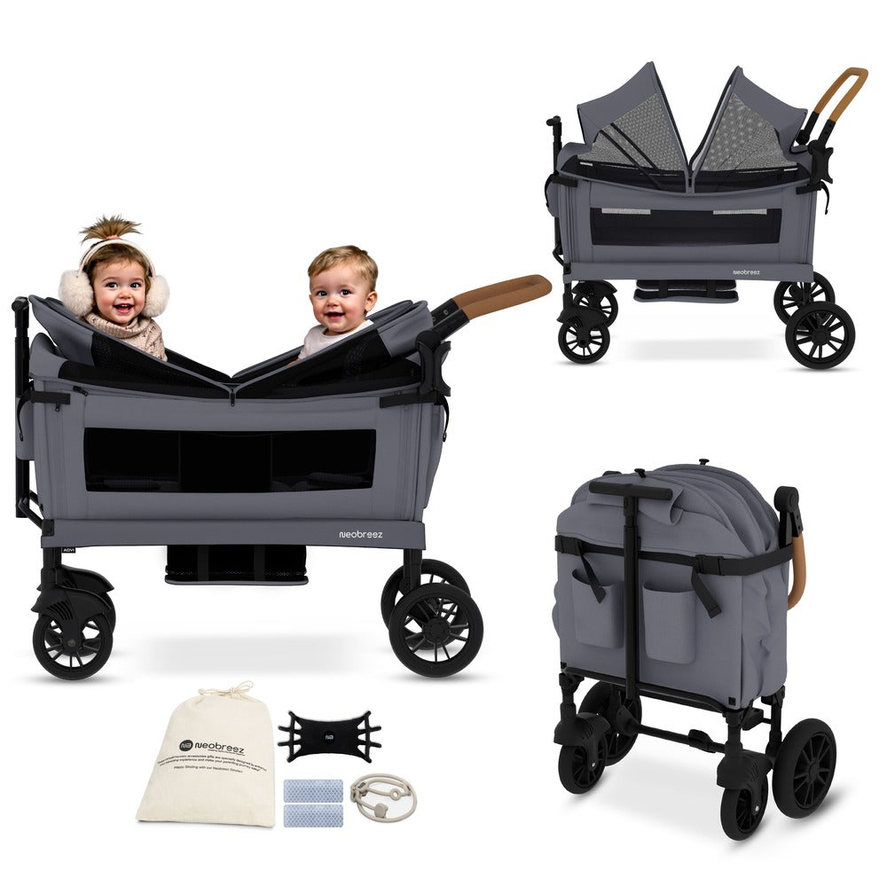 Neobreez ADVI Wagon Cargo Push and Pull Foldable Double Stroller Dark Grey