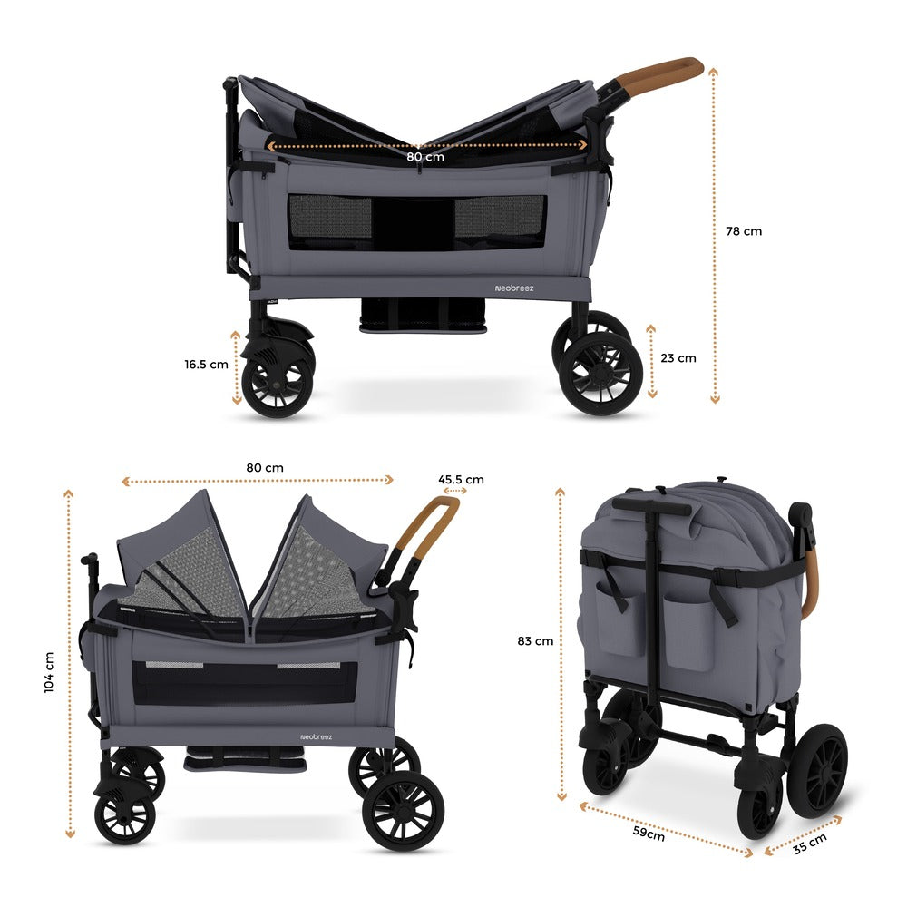 Neobreez ADVI Wagon Cargo Push and Pull Foldable Double Stroller Dark Grey