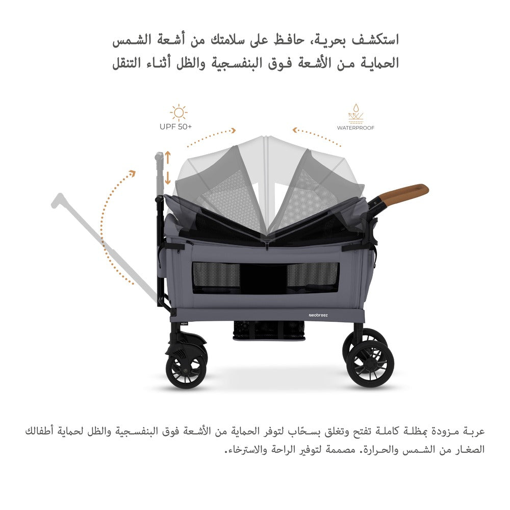Neobreez ADVI Wagon Cargo Push and Pull Foldable Double Stroller Dark Grey