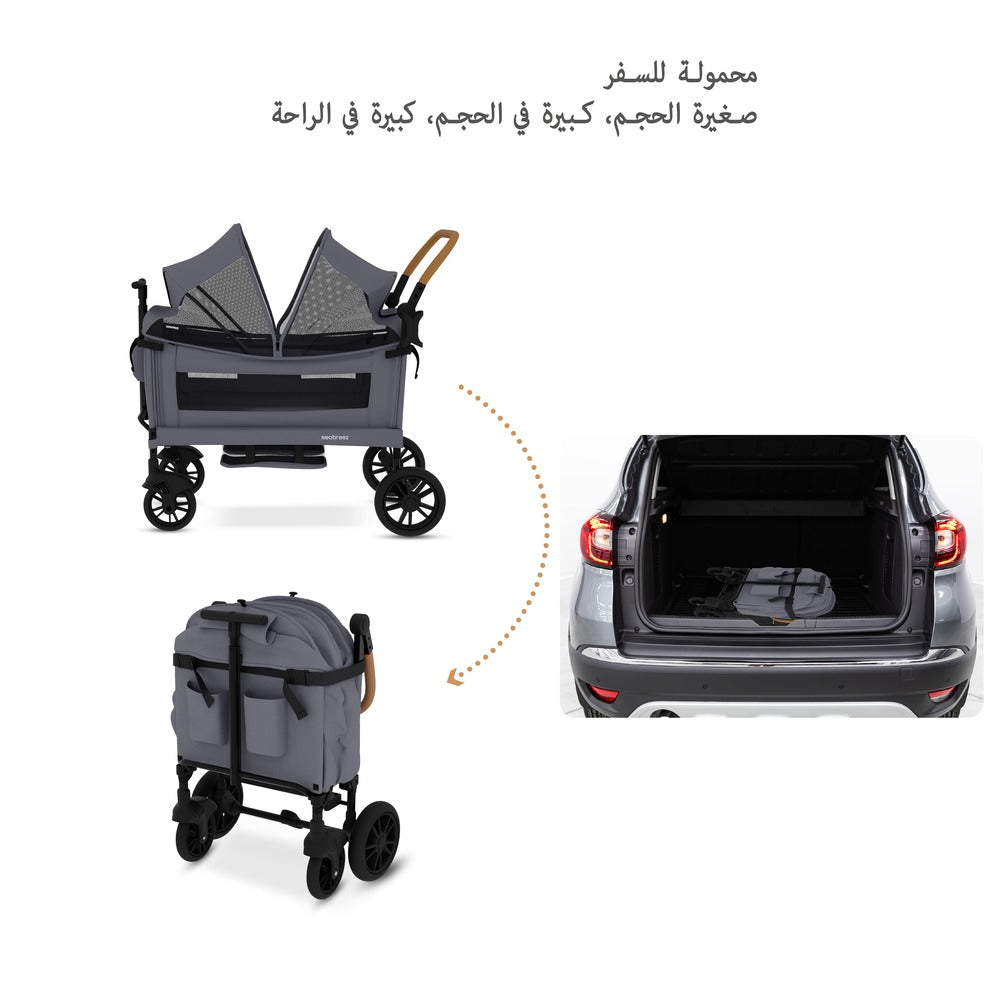 Neobreez ADVI Wagon Cargo Push and Pull Foldable Double Stroller Dark Grey