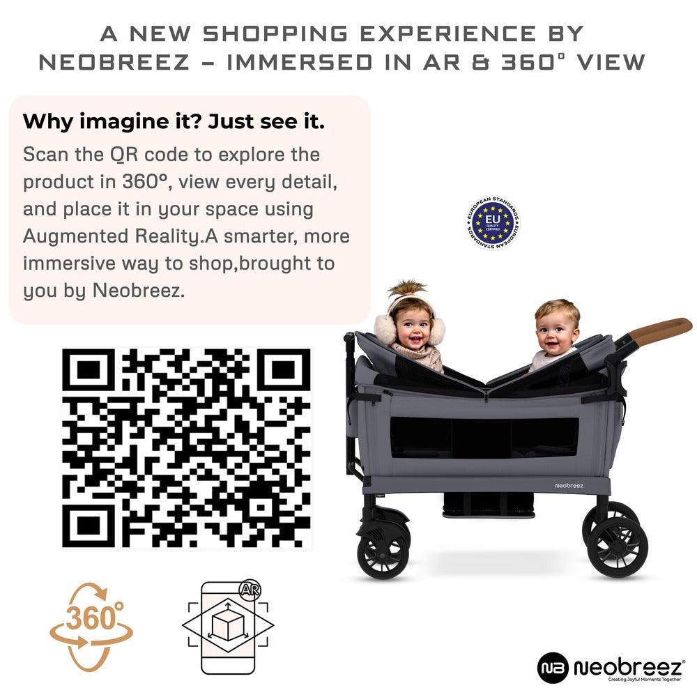 Neobreez ADVI Wagon Cargo Push and Pull Foldable Double Stroller Dark Grey