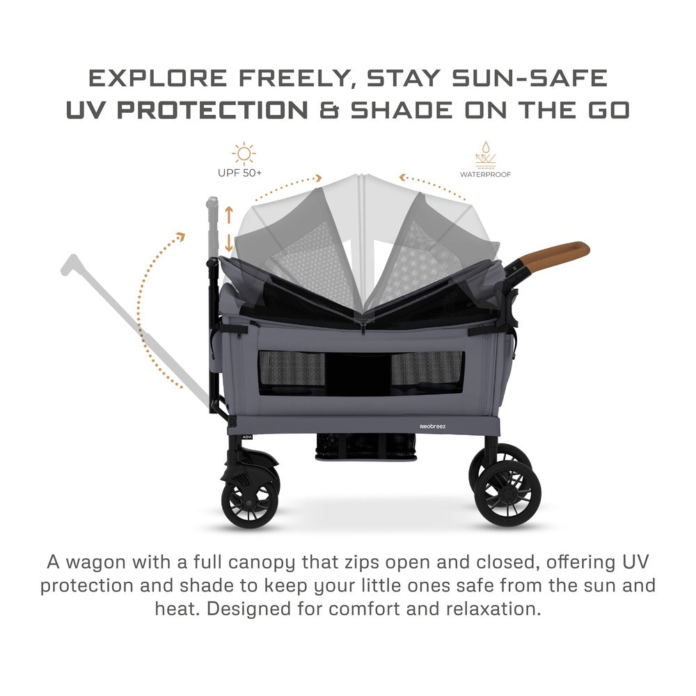 Neobreez ADVI Wagon Cargo Push and Pull Foldable Double Stroller Dark Grey