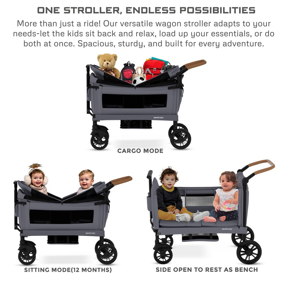 Neobreez ADVI Wagon Cargo Push and Pull Foldable Double Stroller Dark Grey