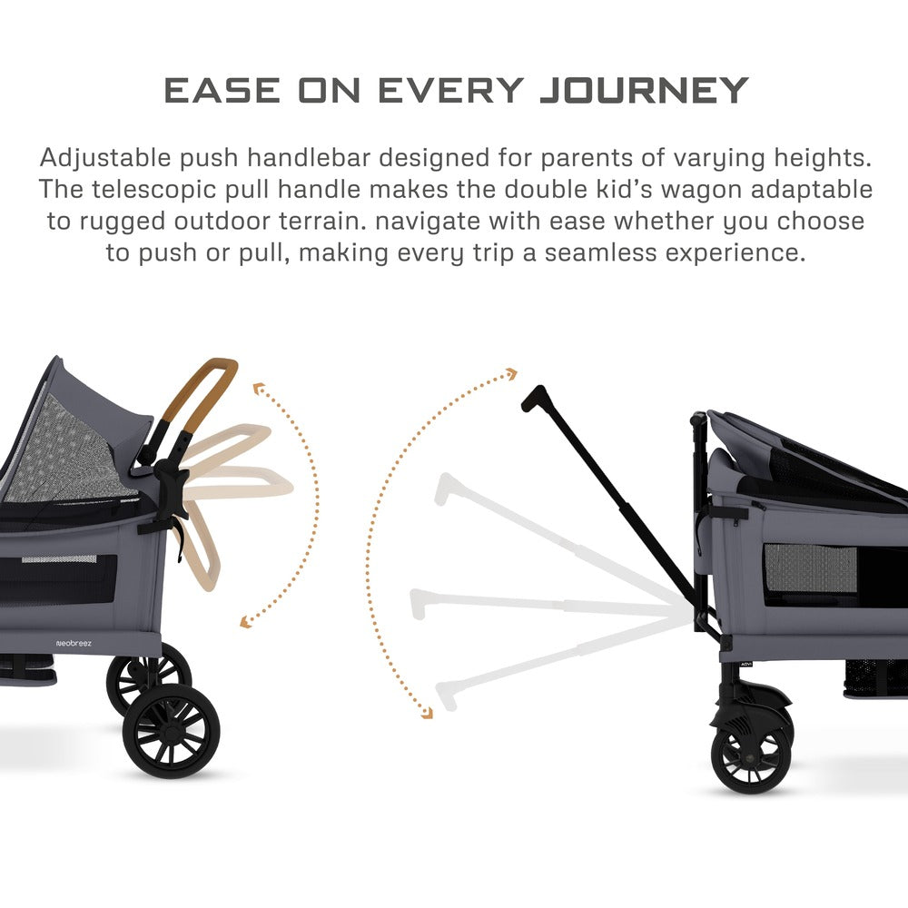 Neobreez ADVI Wagon Cargo Push and Pull Foldable Double Stroller Dark Grey