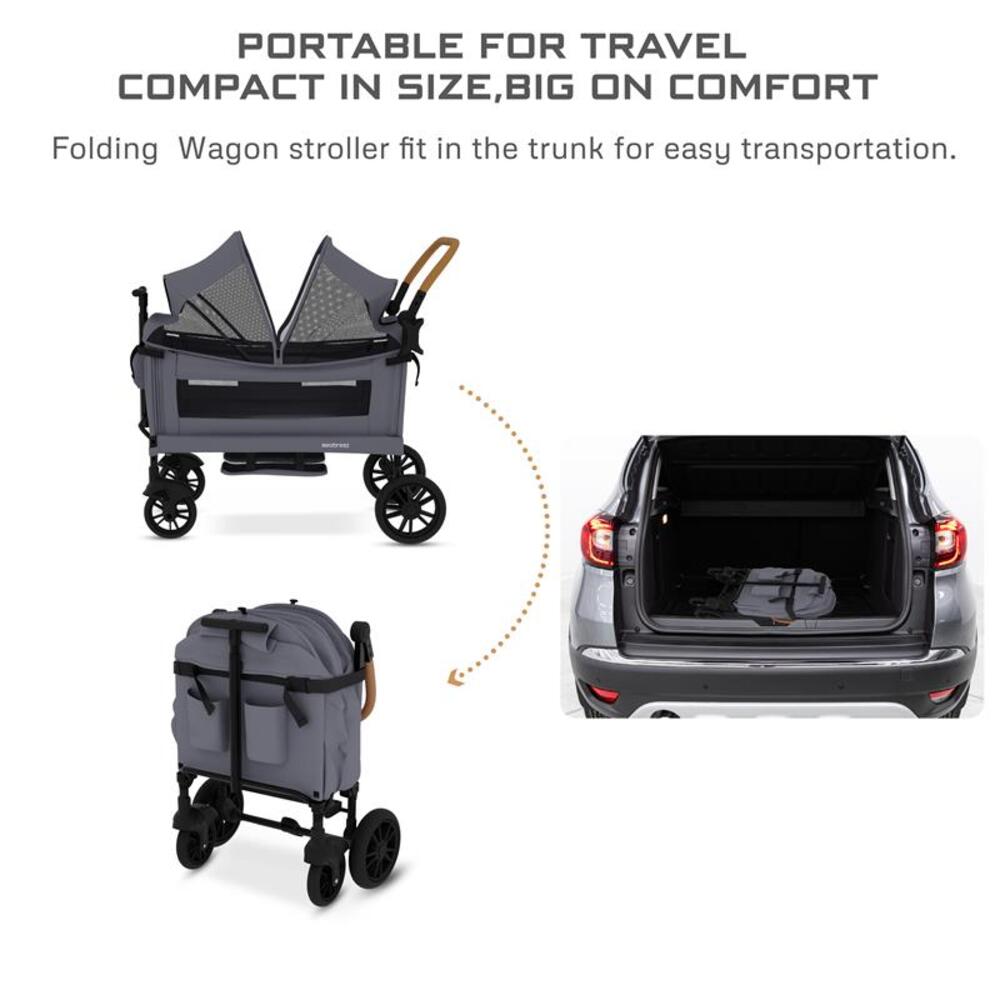 Neobreez ADVI Wagon Cargo Push and Pull Foldable Double Stroller Dark Grey
