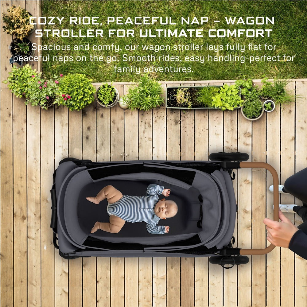 Neobreez ADVI Wagon Cargo Push and Pull Foldable Double Stroller Dark Grey