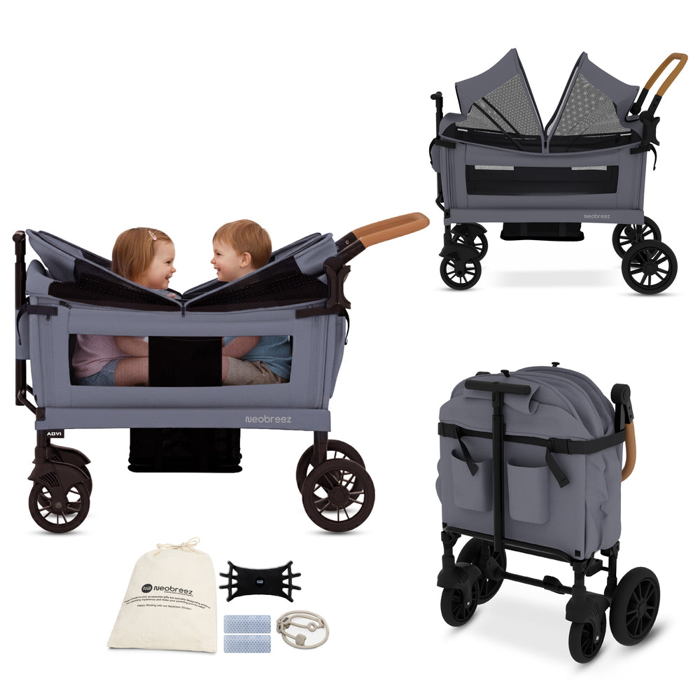 عربة أطفال مزدوجة قابلة للطي والدفع والسحب من نيوبريز ADVI واجن كارجو، لون رمادي غامق