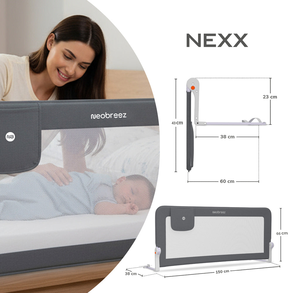 Neobreez Nexx Foldable Safety Bed Rail For Child Grey