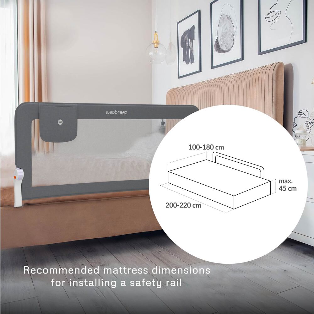 Neobreez Nexx Foldable Safety Bed Rail For Child Grey