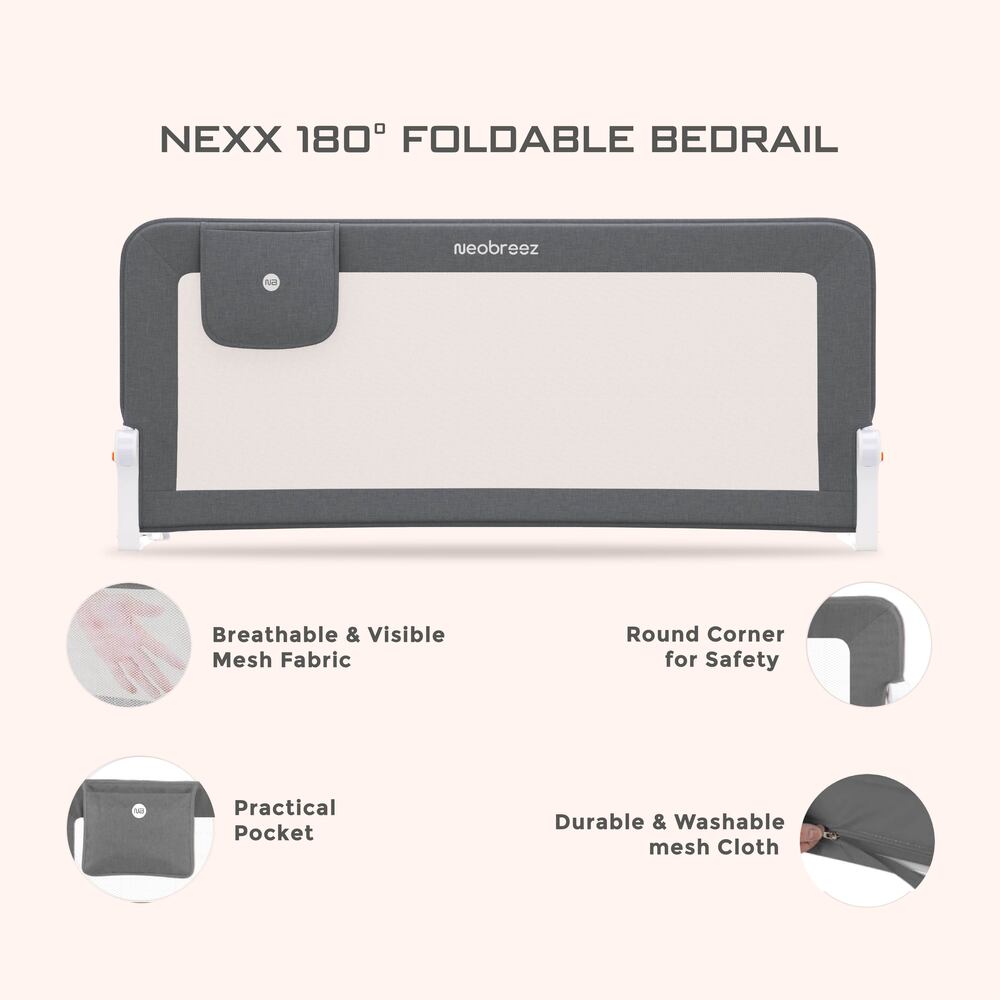 Neobreez Nexx Foldable Safety Bed Rail For Child Grey